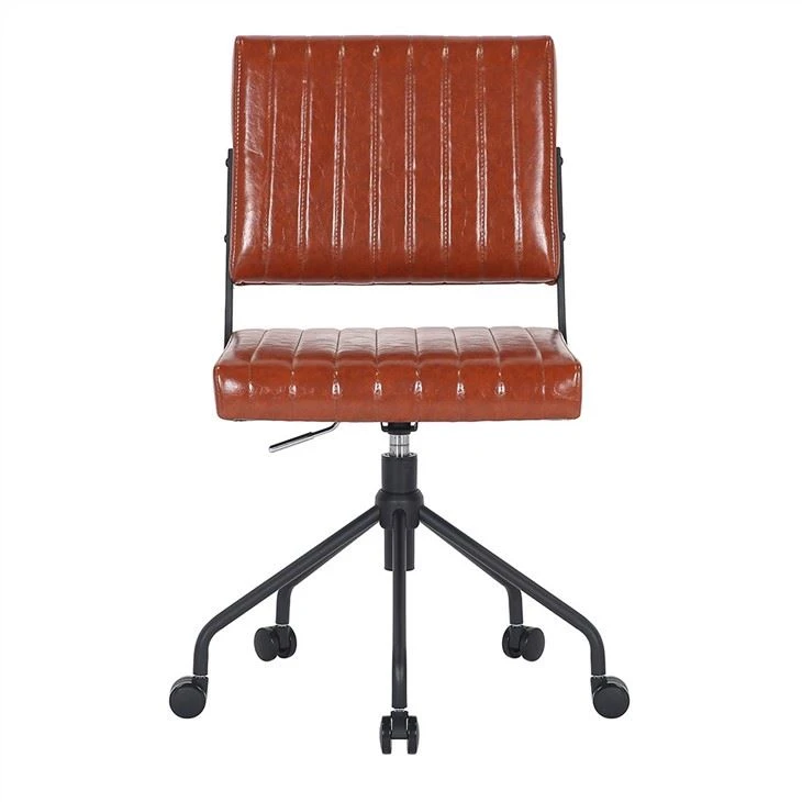 Chaise de bureau à domicile en cuir PU marron sans accoudoirs réglable en hauteur