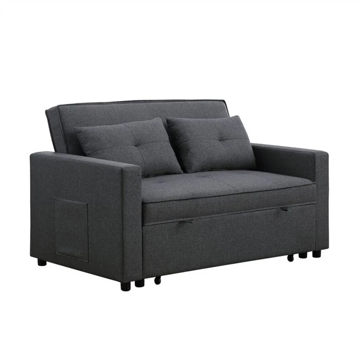 Canapé-lit futon capitonné et capitonné en lin Partner