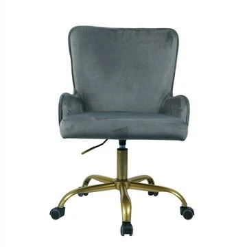 Chaise de bureau en velours, pieds en métal doré (gris)