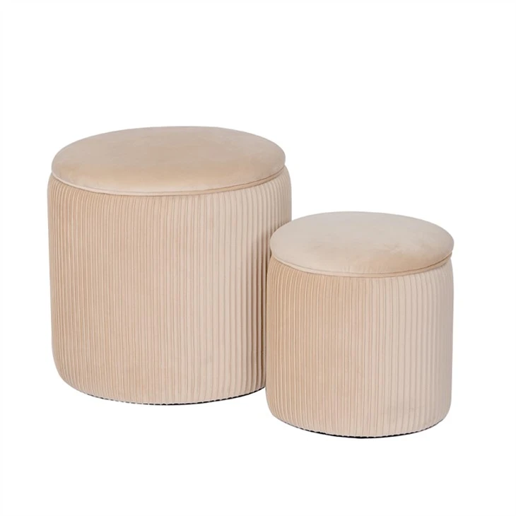 Tabouret rond en velours avec ottoman de rangement, abricot