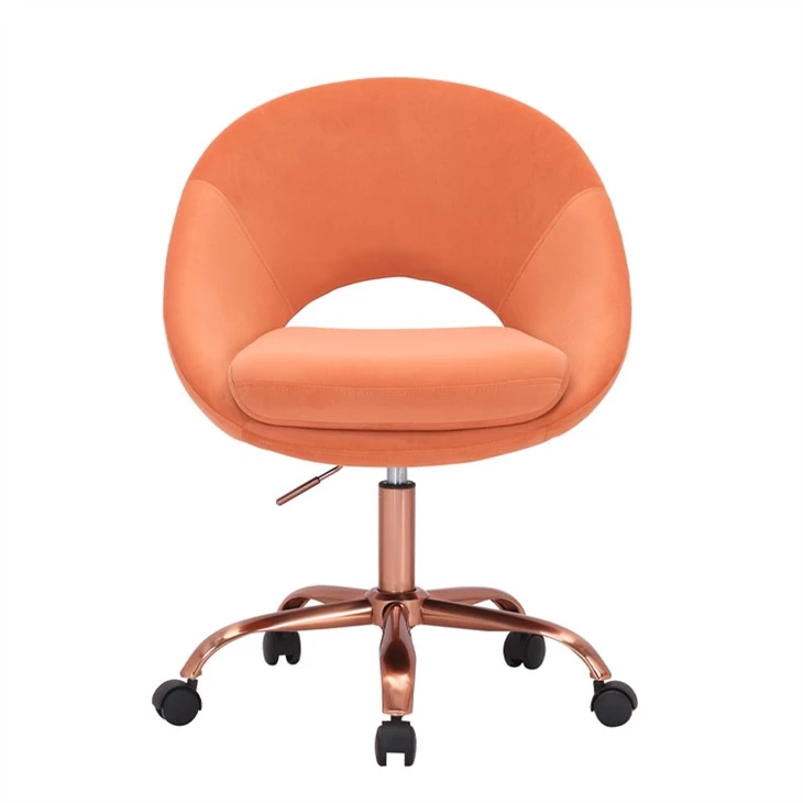 Chaise de bureau en velours, pieds en métal doré rose