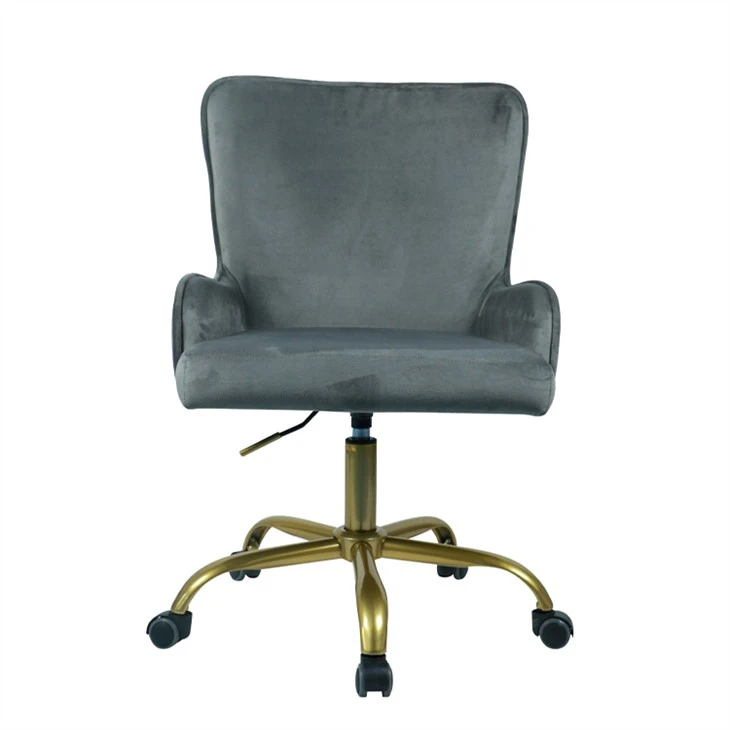 Chaise de bureau en velours, pieds en métal doré (gris)